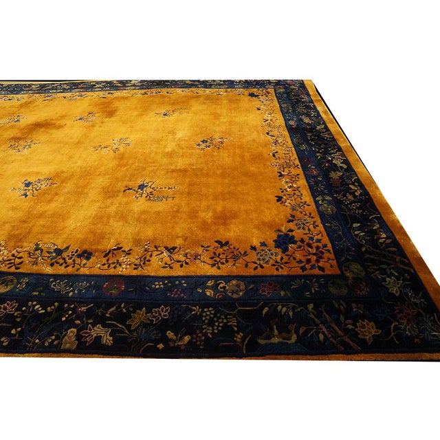 1920s Antique Large Room Size Yellow Modernist Floral Chinese Art Deco Rug For Sale In New York - Image 6 of 10