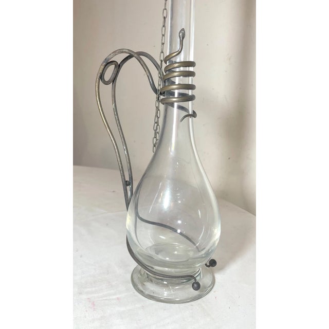 Antique 1800s Handmade Bronze Hand Blown Glass Wine Claret Decanter Egypt Snake For Sale - Image 4 of 12