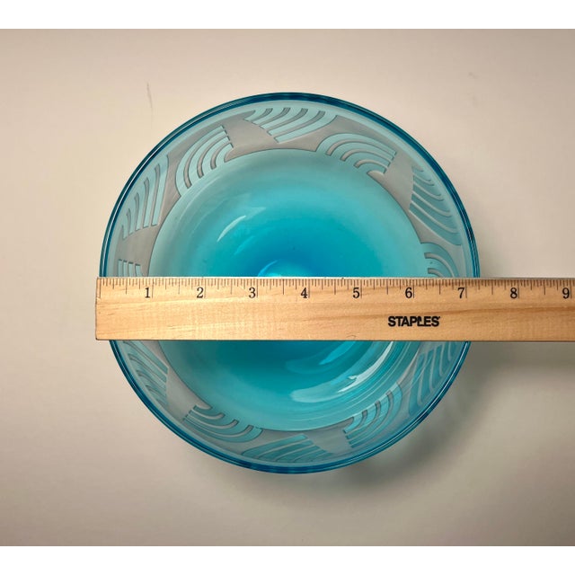1989 Steven Correia Art Glass Cameo Carved Blue Bowl Signed & Dated 7.5" Diameter For Sale - Image 9 of 9