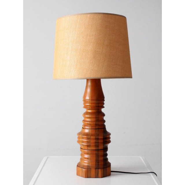 Mid 20th Century Mid Century Turned Mixed Wood Table Lamp With Woven Shade For Sale - Image 4 of 18