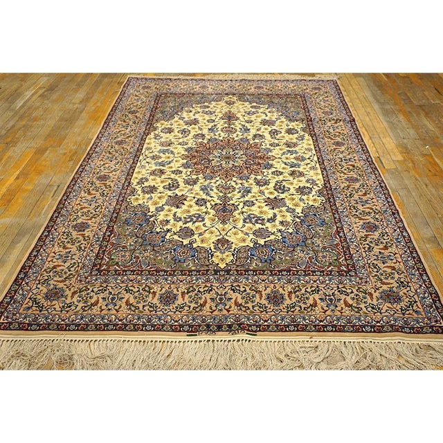 This exceptional 1950 Mid-Century Persian Esfahan rug represents the peak of classical urban weaving traditions from...