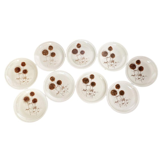 Ceramic Plates with Thistle Motifs, France, 1970s, Set of 9 For Sale - Image 14 of 14