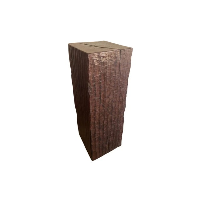 Contemporary Solid Iron Wood Pedestal With Wood Texture For Sale - Image 3 of 11