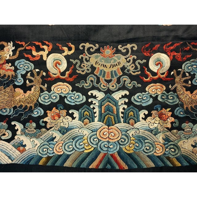 Black Antique Chinese - Textile Small Scatter Size Silk & Metallic Thread Black Rug For Sale - Image 8 of 9