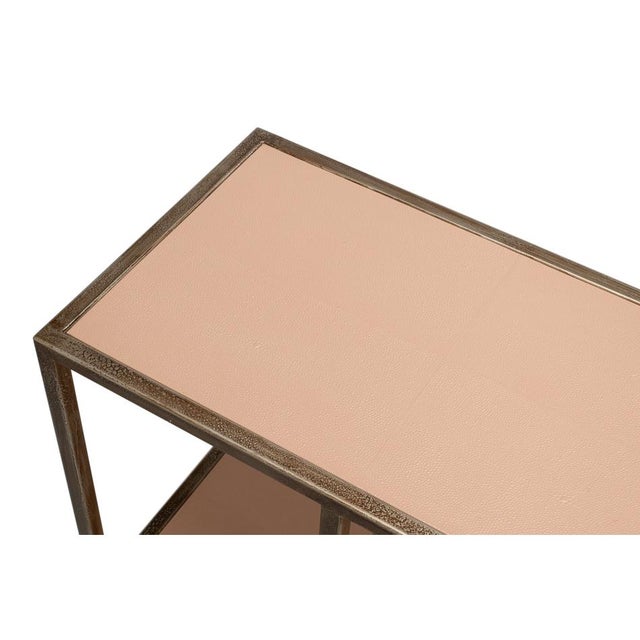 2020s Antique Bronzed Console Table With Mushroom Leather For Sale - Image 5 of 12