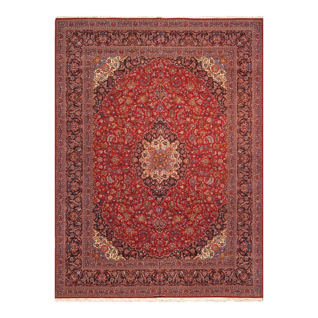 Pasargad Home Antique Kashan Wool Area Rug-10'10" X 14' 7" , Red For Sale