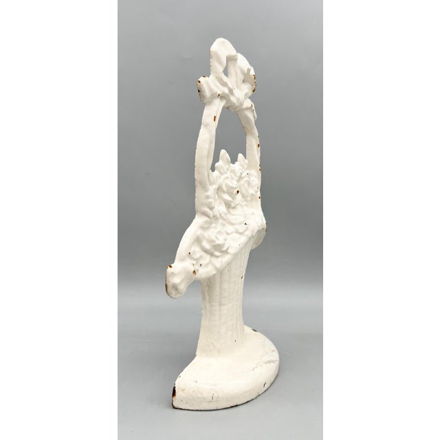 Metal Vintage White Cast Floral Door Stop With Bow – Cottagecore / French Country / Shabby Chic For Sale - Image 7 of 8