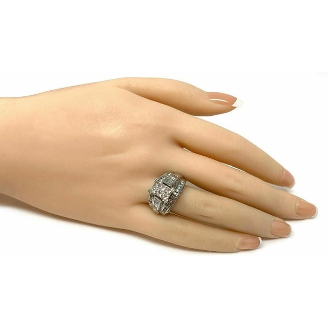Contemporary Mid 20th Century Diamond 14k White Gold 3 Row Band Engagement Ring - Size 6.5 For Sale - Image 3 of 9