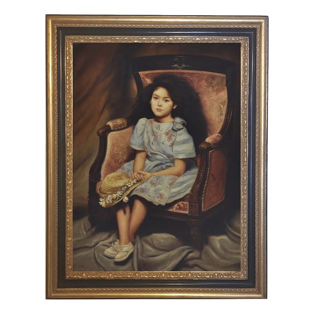 Nicola del Basso, Child on Armchair, 21st Century, Oil on Canvas For Sale