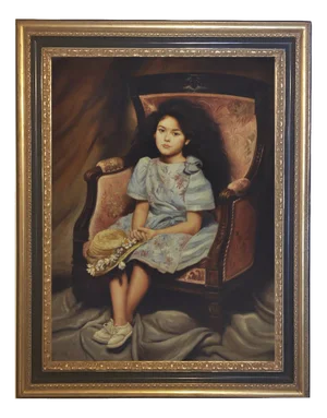 Nicola del Basso, Child on Armchair, 21st Century, Oil on Canvas