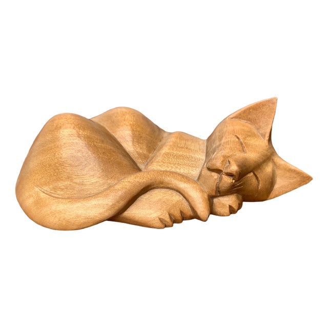 Vintage Wooden Sleeping Lioness Figurine For Sale