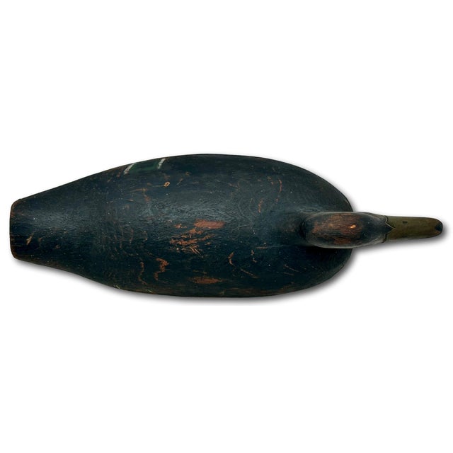 Very Large Size Antique American Carved Wood Hand Painted Duck Hunters Decoy From Downeast Coastal Maine - 21 1/2 Inches Long For Sale - Image 11 of 18
