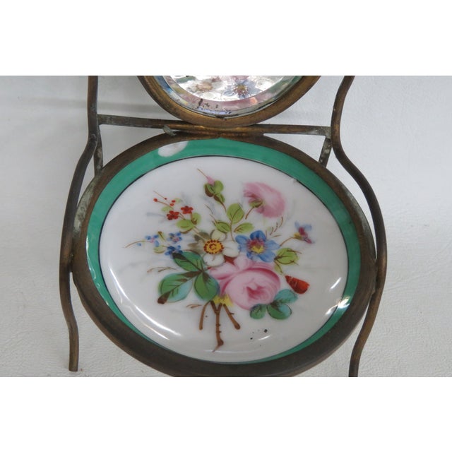 Brass Victorian Brass and Porcelain Miniature Chair Mirrored Pocket Watch Holder 5052b For Sale - Image 8 of 18