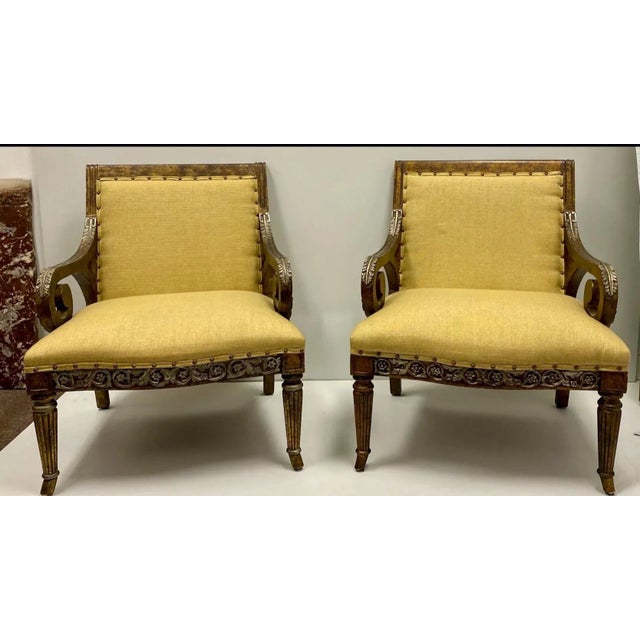 Neoclassical Neo-Classical Style Bergere Chairs W/ Faux Tortoise & Silver Gilt Frames - Pair For Sale - Image 3 of 8