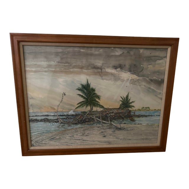 1970s Watercolor and Ink Framed Art Piece For Sale