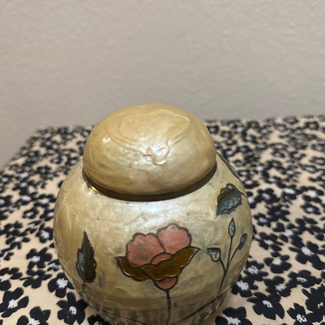 Chinoiserie Vintage Hand-Painted Cloisonné Brass Ginger Jar With Floral Enamel For Sale - Image 3 of 7