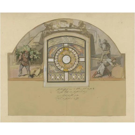 Ludwig Burger, Brewing Beer, 1880, Watercolor & Ink For Sale