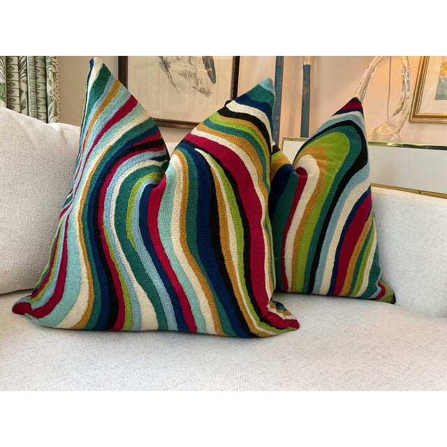 Abstract Expressionism Pierre Frey “Lagon” in Exotic Embroidered 22” Pillows - a Pair For Sale - Image 3 of 5