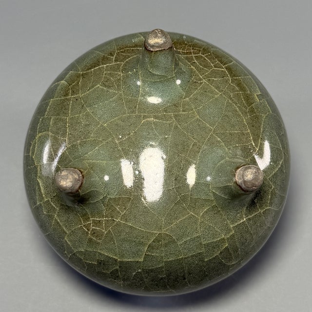 Blue Antique Chinese Official‑Style Celadon Porcelain Tripod Censer Incense Burner For Sale - Image 8 of 8