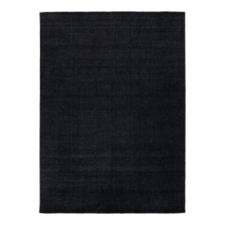 Contemporary Indian Cut & Loop Pile Wool and Bamboo Silk Rug in Midnight Black For Sale