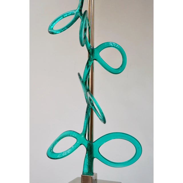 Italian Silver Color Nickel With Aqua Blue Murano Glass Swirls Lamps - a Pair - in Showroom For Sale - Image 9 of 11
