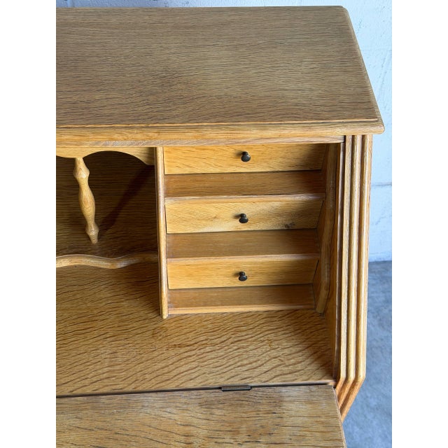 Brown Oak Secretary Bureau With Drop-Front Desk and 9 Drawers Denmark Mid-Century Modern 1970s For Sale - Image 8 of 11