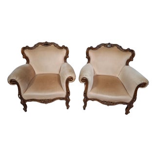 19th Century Louis XV Carved Walnut Armchairs For Sale