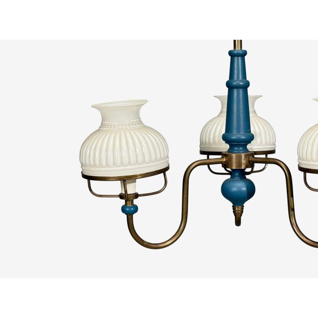 Blue 1940s Swedish Modern, Pendant Light, Blue Lacquered Wood, Glass, Brass For Sale - Image 8 of 12