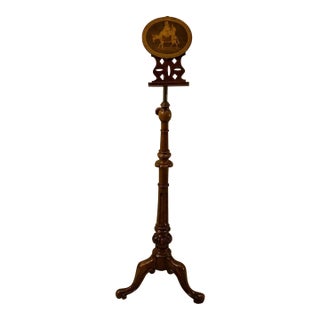 Mid 19th Century Adjustable Victorian English Music Stand With Inlaid Figures For Sale