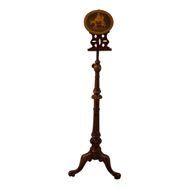 Mid 19th Century Adjustable Victorian English Music Stand With Inlaid Figures For Sale
