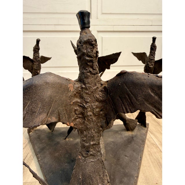 1970s Brutalist Sculptural Birds in Flight Welded Steel & Glass Coffee Table For Sale - Image 9 of 12