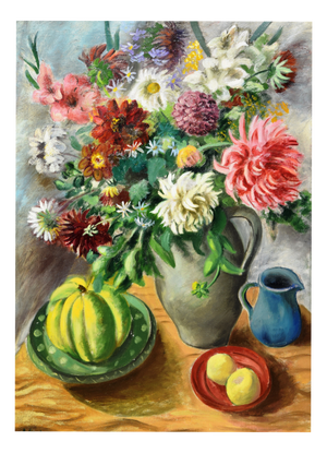 Peter Ludwigs, Still Life with Fruit and Flowers, 1925-35, Oil on Canvas, Framed