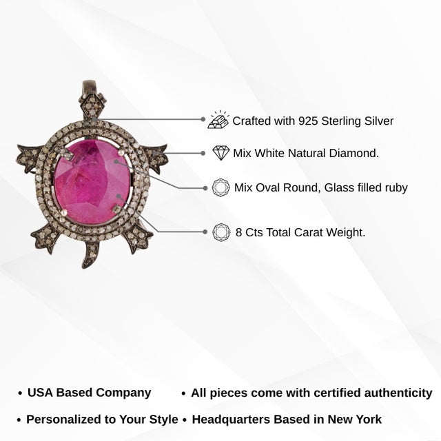 8 Carat Ruby & Diamond Pavé Turtle Animal Brooch Cum Pendant in 925 Sterling Silver For Sale - Image 13 of 15