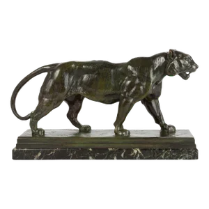 French Antique Bronze Sculpture "Walking Tiger" by Antoine-Louis Barye, Barbedienne