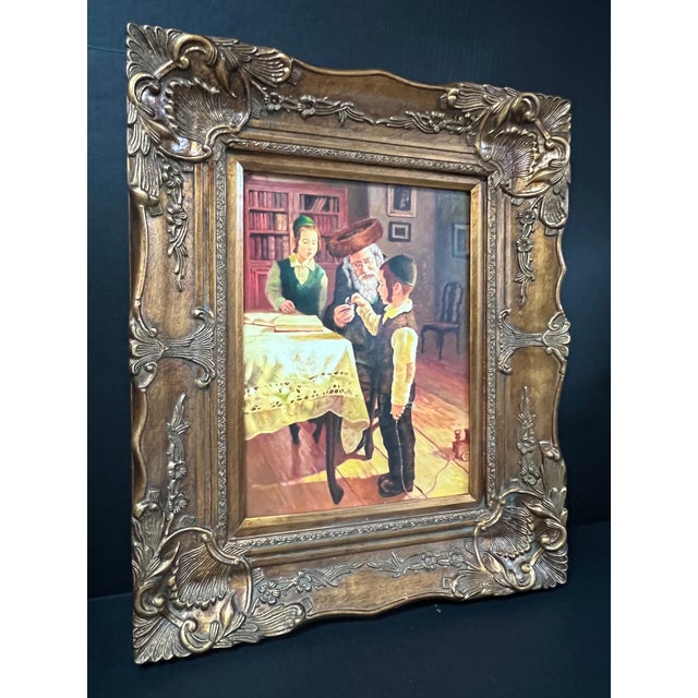ITEM NAME: Judaica Oil Painting Portrait of a Rabbi and Children with Gold Gilt Wooden Frame ORIGIN: Unknown AGES: Early...