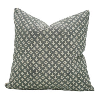 Fabdivine Handmade Block Print Linen Blend Throw Pillow Cover 14x14 – Hariyali Green Floral Design For Sale