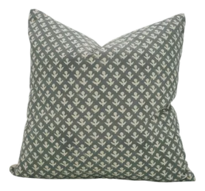 Fabdivine Handmade Block Print Linen Blend Throw Pillow Cover 14x14 – Hariyali Green Floral Design