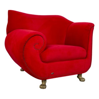 Gaudi Armchair in Red Velvet with Lions Paws from Bretz For Sale