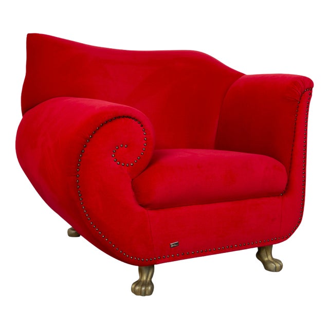 Gaudi Armchair in Red Velvet with Lions Paws from Bretz For Sale