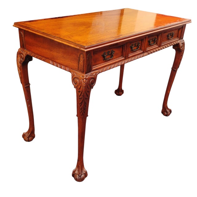 Elegant Chippendale Style Mahogany Writing & Console Table 1920 For Sale - Image 12 of 12