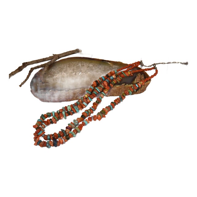 Vintage Coral Turquoise and Other Mixed Stone Double Strand Native American Necklace For Sale