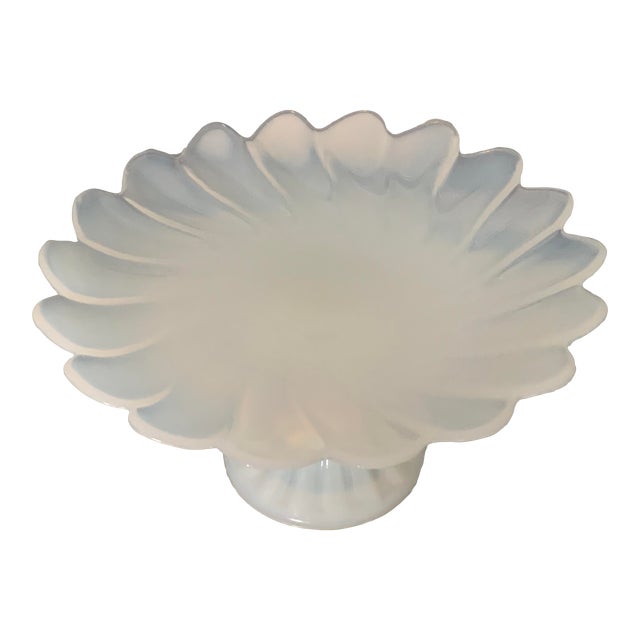 Vintage Translucent White Petal Shaped Cookie Cake Plate Stand Fruit Bowl For Sale