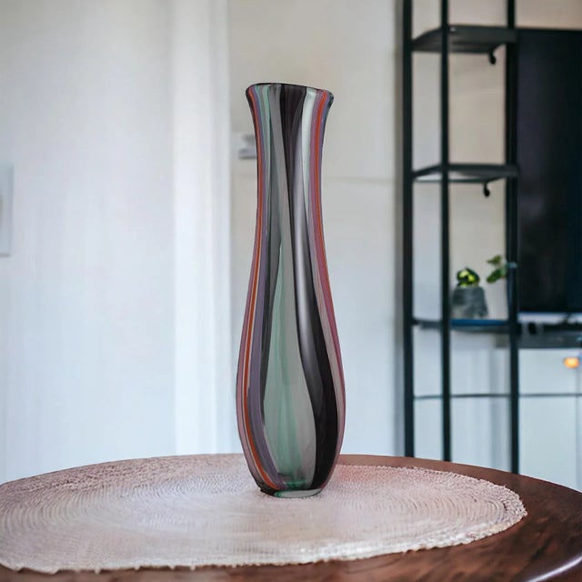 Onyx Tall Multi Colored Cane Murano-Style Art Glass Vase, Hand Blown in Nyc For Sale - Image 8 of 12