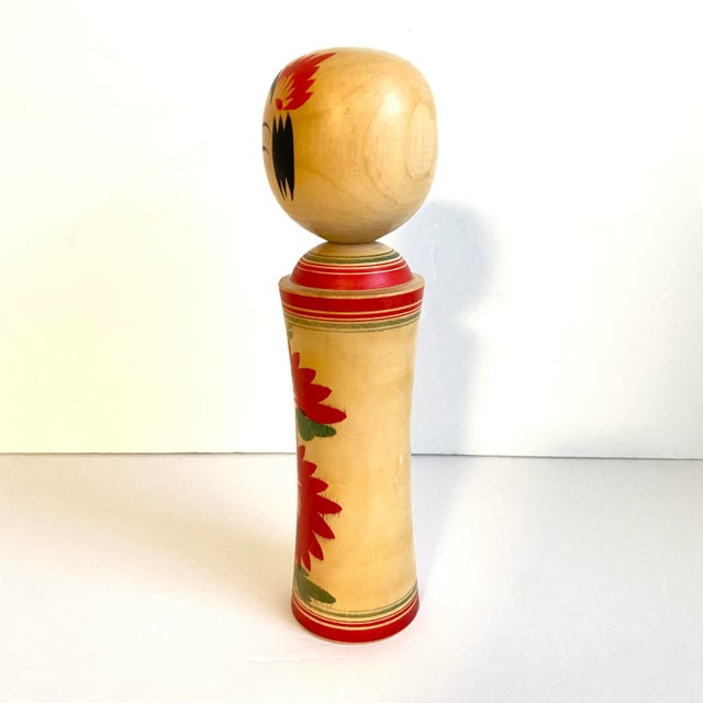Wood Kokeshi Doll Large Japanese Vintage Wooden Statue Hand Painted Artist Signed 11” Tall For Sale - Image 7 of 8