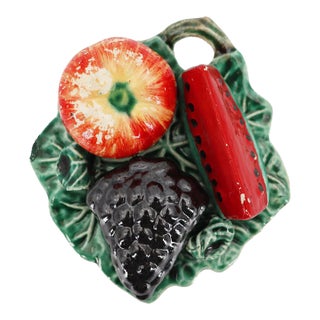 Trompe l'Oeil Vine Leaf With Fruits, Portuguese, 1900s For Sale