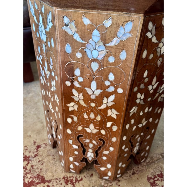 Wood Vintage Mother-of-Pearl Inlaid Octagonal Accent Table For Sale - Image 7 of 7