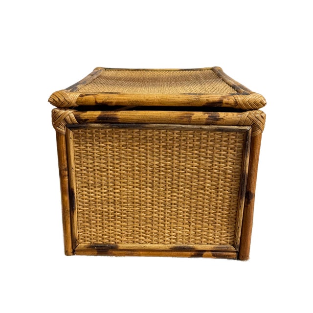 Wood Vintage Tortoiseshell Bamboo and Rattan Storage Box For Sale - Image 7 of 14