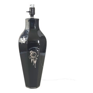 Art Deco Table Lamp in Black and Silver Ceramic, 1920s-1930s For Sale