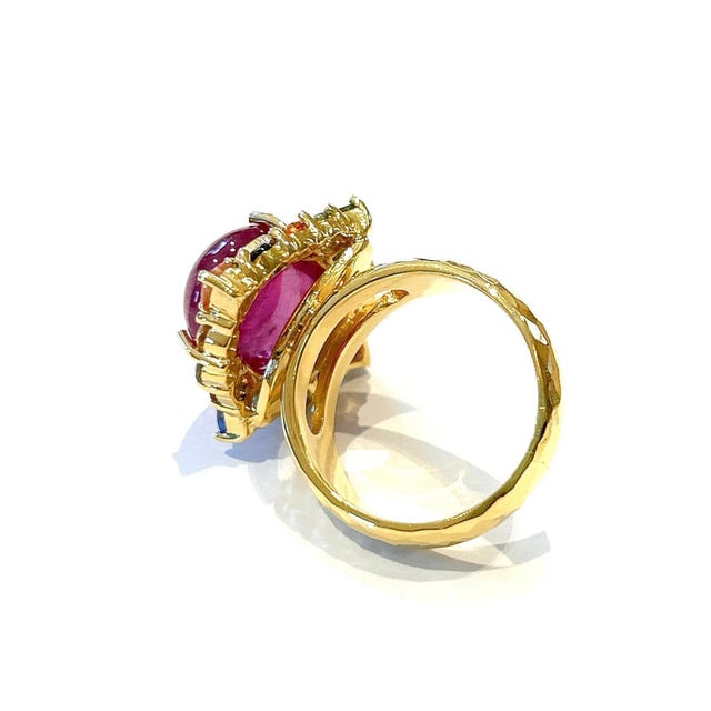 Metal Bochic “Capri” Vintage Ruby & Multi Sapphire Ring Set In 18K Gold & Silver For Sale - Image 7 of 11