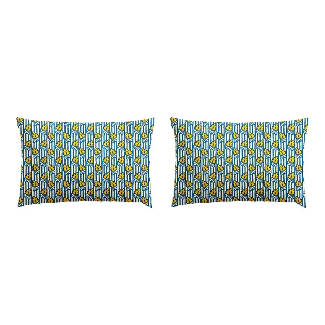 Pair of Linen Pillow Cushions - Tison Pattern - Designed and Made in Paris For Sale
